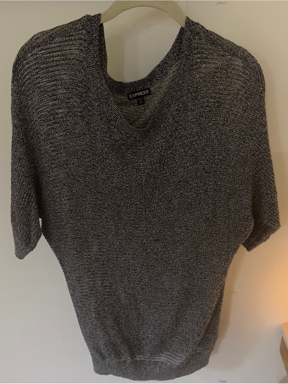Express Gray Black short-sleeve pullover knit sweater dolman